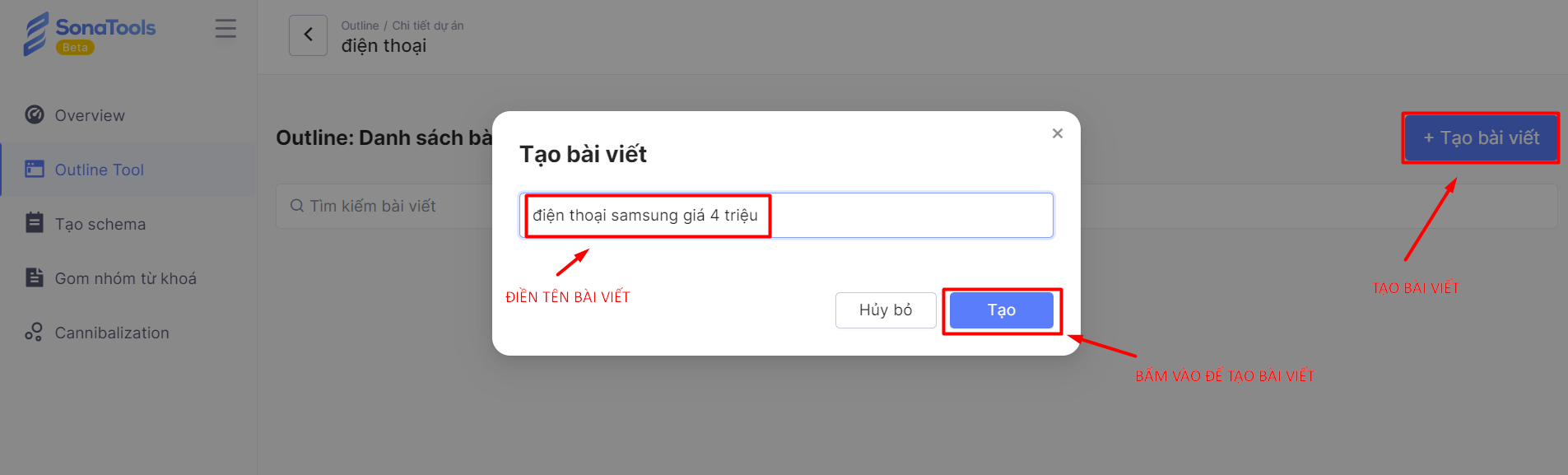 tao bai viet trong sonatools