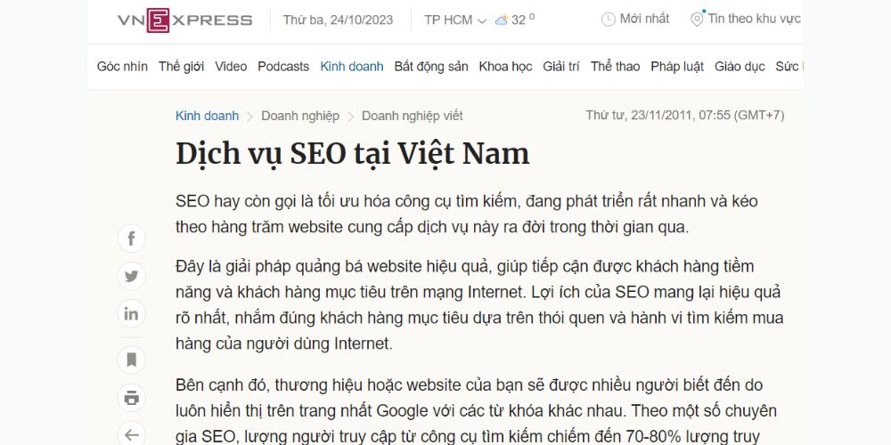 SEO content là gì? 8 bước xây dựng kế hoạch content SEO hiệu quả 25 Báo về dịch vụ SEO tại Việt Nam trên Vnexpress