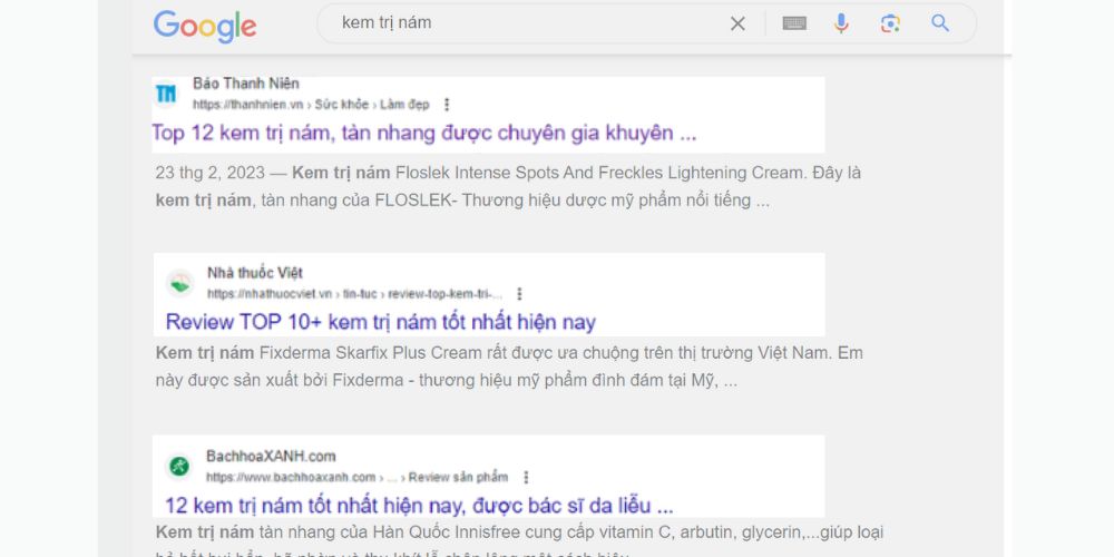 SEO content là gì? 8 bước xây dựng kế hoạch content SEO hiệu quả 36 Kết quả tìm kiếm kem trị nám