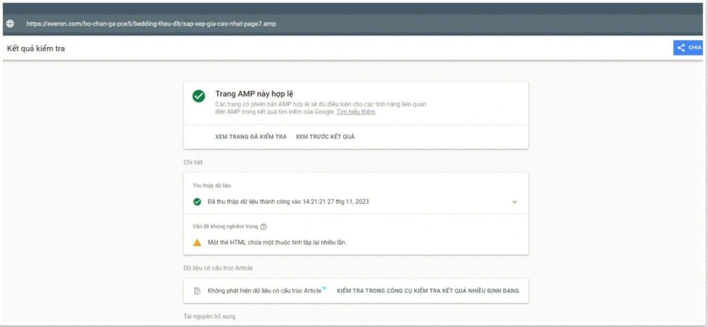 Hướng dẫn cài đặt AMP cho website WordPress A- Z 17 Trang web AMP sau khi Test trang sẽ trả lại kết quả màu xanh lá.