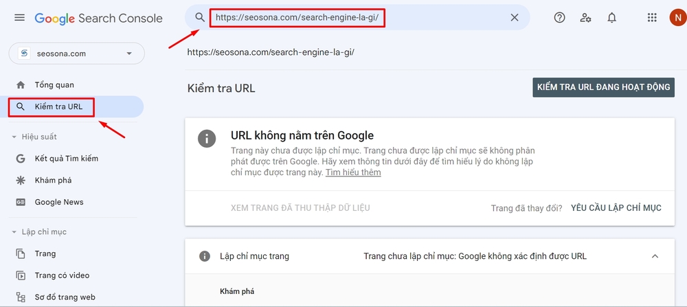 Cách submit URL lên Google chỉ trong 5 phút 10 Chọn vào tính năng Kiểm tra URL và dán URL cần submit