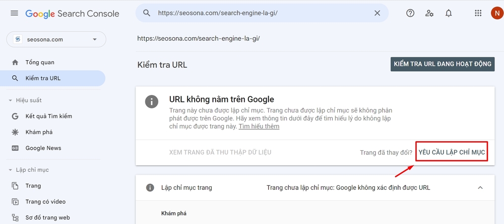 Cách submit URL lên Google chỉ trong 5 phút 11 Nhấn vào nút "Yêu cầu lập chỉ mục"