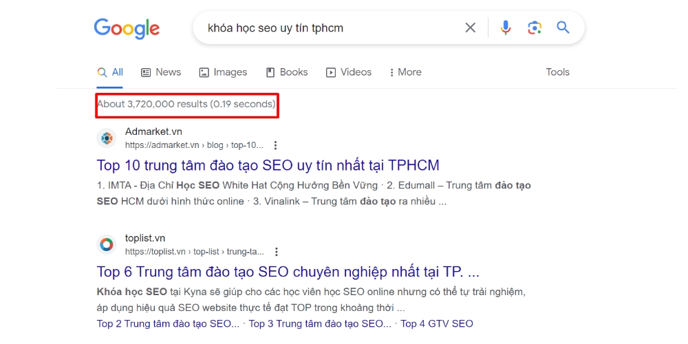 Long-tail keyword là gì? Bật mí cách tìm long-tail keyword hiệu quả 11 Số lượng kết quả trả về của từ khóa "Khóa học SEO uy tín tphcm"
