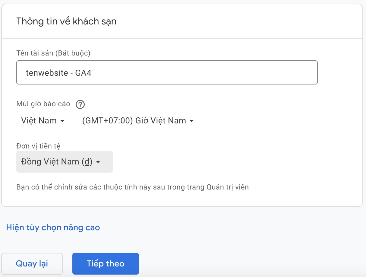 Google Analytics là gì? Hướng dẫn sử dụng Google Analytics đơn giản 41 Trang "Tạo một tài sản" trong Google Analytics