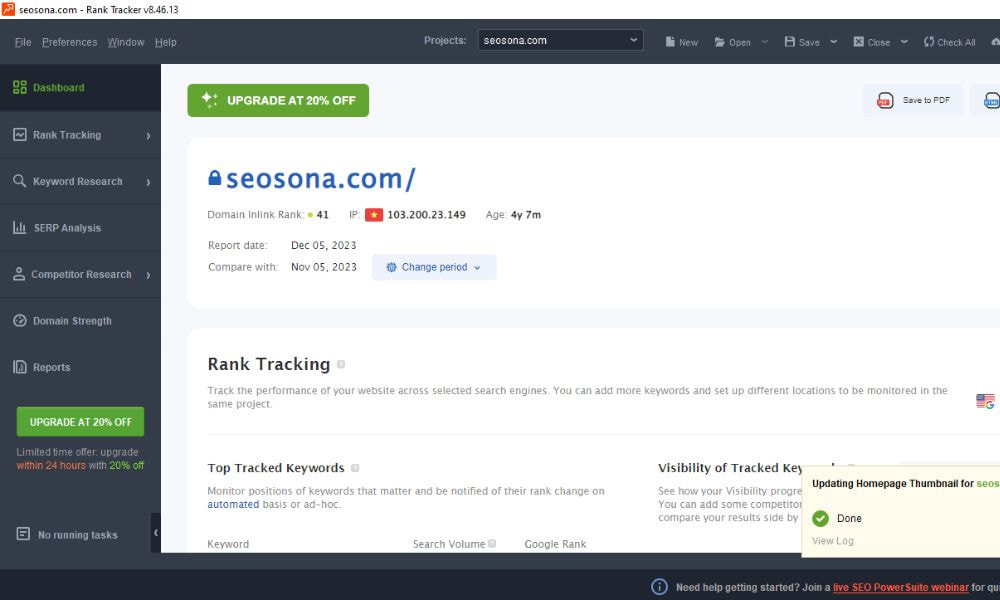 SEO PowerSuite là gì? Hướng dẫn sử dụng chi tiết bộ công cụ SEO 9 Rank tracked