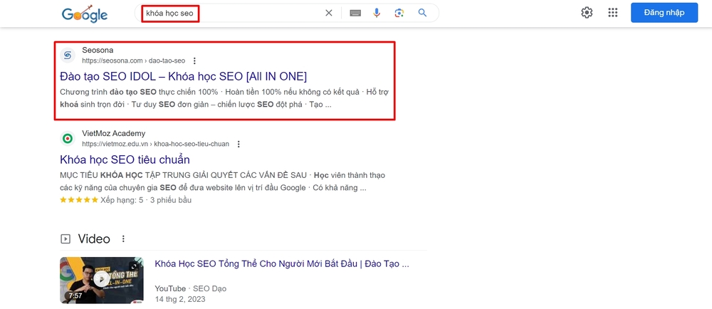 Google Hummingbird là gì? Ảnh hưởng của nó đến SEO như thế nào? 5 Google trả về kết quả từ khóa "khóa học seo"