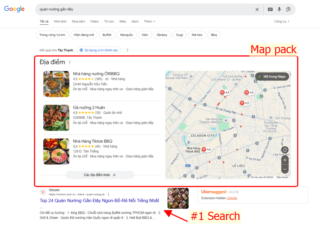 Local SEO là gì? Hướng dẫn 3 bước đơn giản thống trị SEO Local 2025 24 map pack hiển thị trên cả top 1