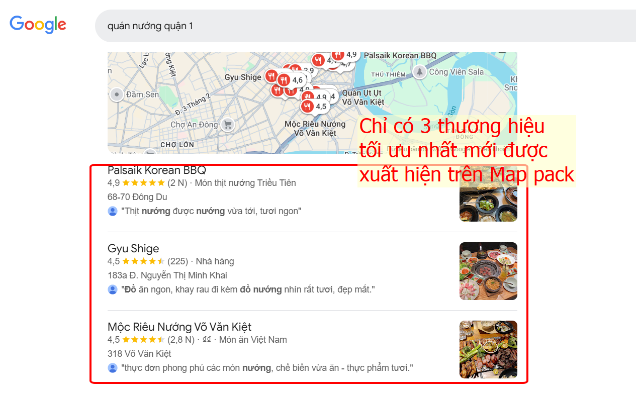 Local SEO là gì? Hướng dẫn 3 bước đơn giản thống trị SEO Local 2025 23 3 thương hiệu tối ưu nhất được hiển thị ở map pack