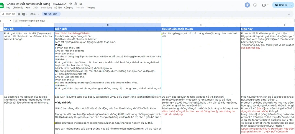 checklist viet content chat luong